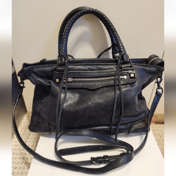 Rebecca Minkoff Handbags - Rebecca Minkoff Regan Black "Distressed" Leather Satchel/Crossbody Bag Ret.$399